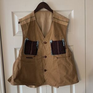 Vtg 50s 60s Canvas Shooting Vest Distressed Woven Patchwork Hunting Field Jacket